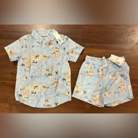 NWT- Janie and Jack Light Blue Animal Print Swim Set - Picture 2 of 5